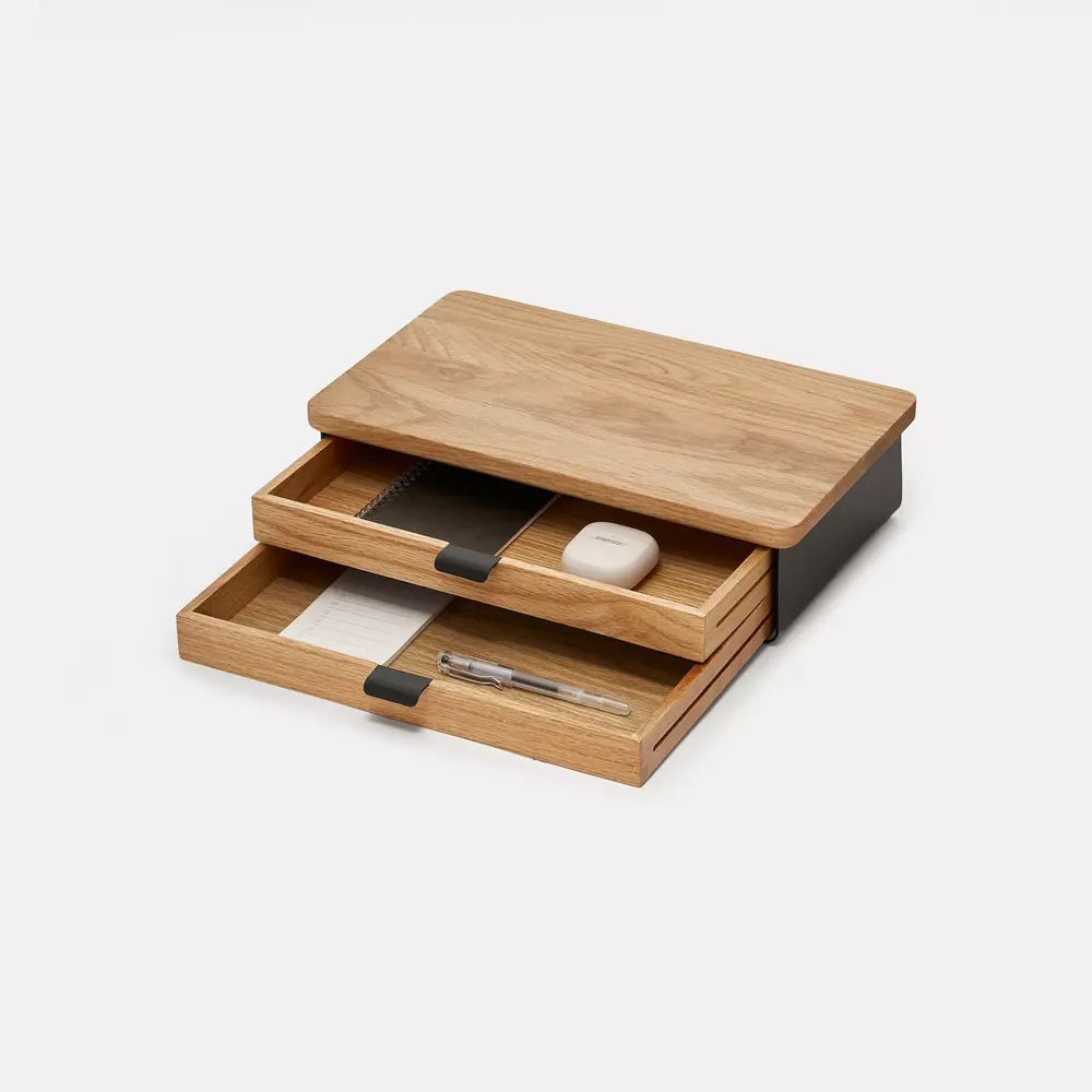 Kệ màn hình ngăn kéo Aura - By NiceDesign (Size M-2 ngăn - Black - Oak Natural - Mới, Full box, Chính hãng)