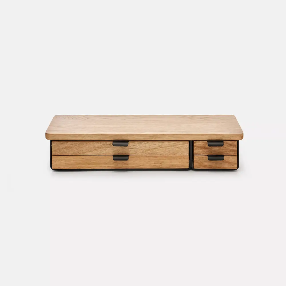 Kệ màn hình ngăn kéo Aura - By NiceDesign (Size L-4 ngăn - Black - Oak Natural - Mới, Full box, Chính hãng)