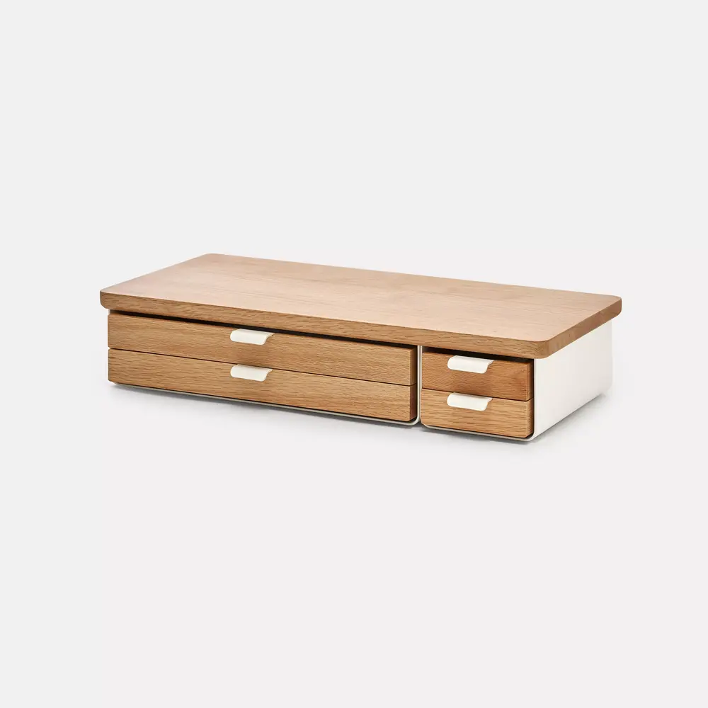 Kệ màn hình ngăn kéo Aura - By NiceDesign (Size L-4 ngăn - White - Oak Natural - Mới, Full box, Chính hãng)