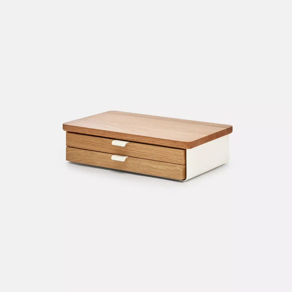 Kệ màn hình ngăn kéo Aura - By NiceDesign (Size M-2 ngăn - White - Oak Natural - Mới, Full box, Chính hãng)