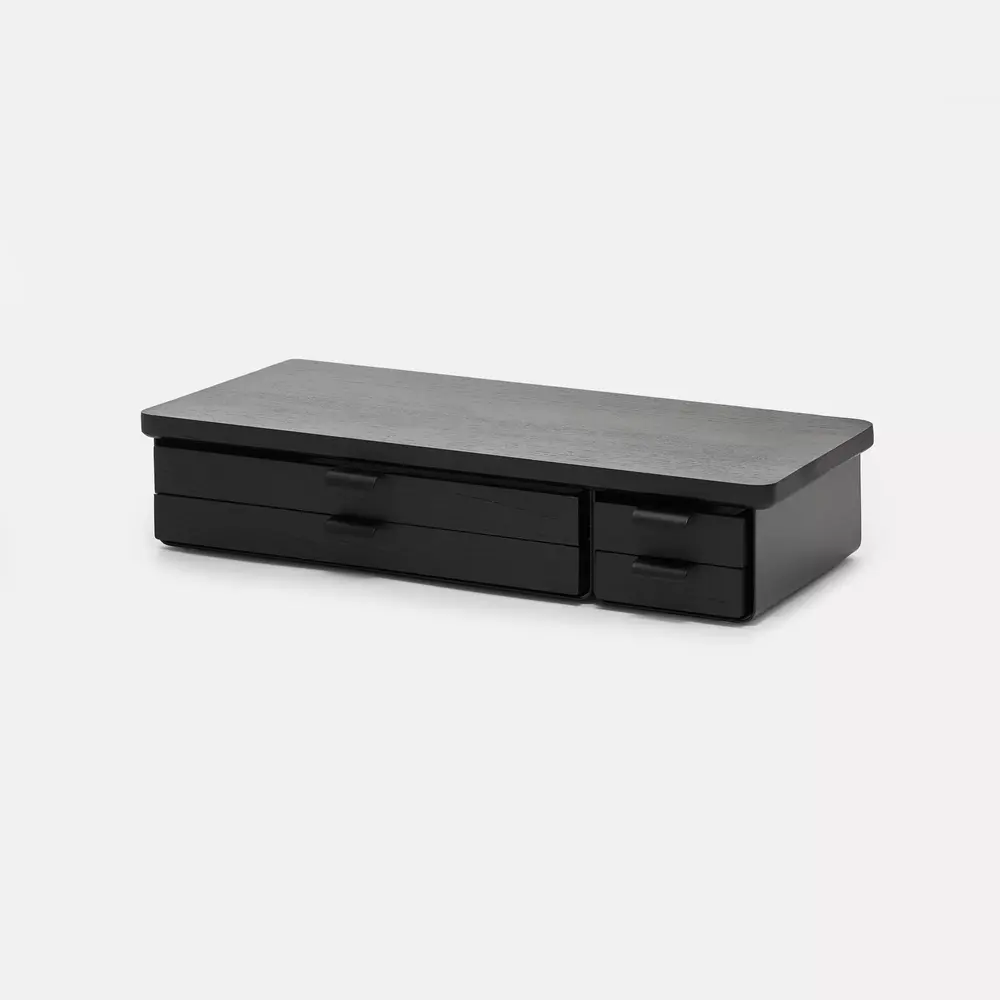 Kệ màn hình ngăn kéo Aura - By NiceDesign (Size L-4 ngăn - Black - Black Oak - Mới, Full box, Chính hãng)