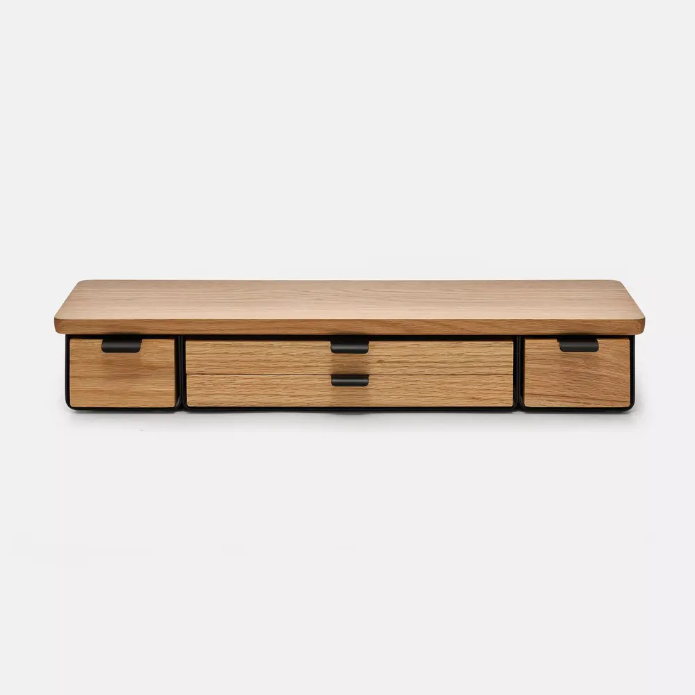 Kệ màn hình ngăn kéo Aura - By NiceDesign (Size XL-4 ngăn - Black - Oak Natural - Mới, Full box, Chính hãng)