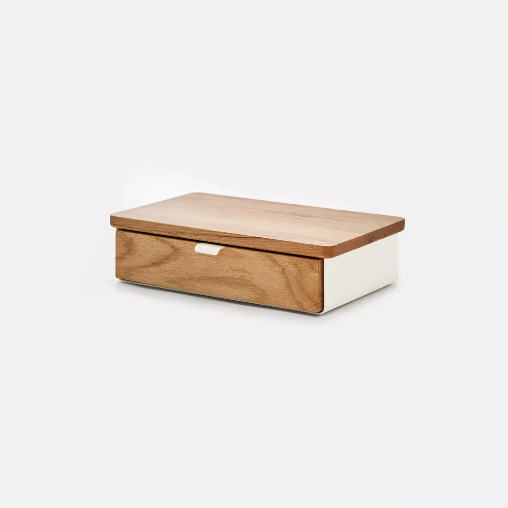 Kệ màn hình ngăn kéo Aura - By NiceDesign (Size M-1 ngăn - White - Oak Natural - Mới, Full box, Chính hãng)