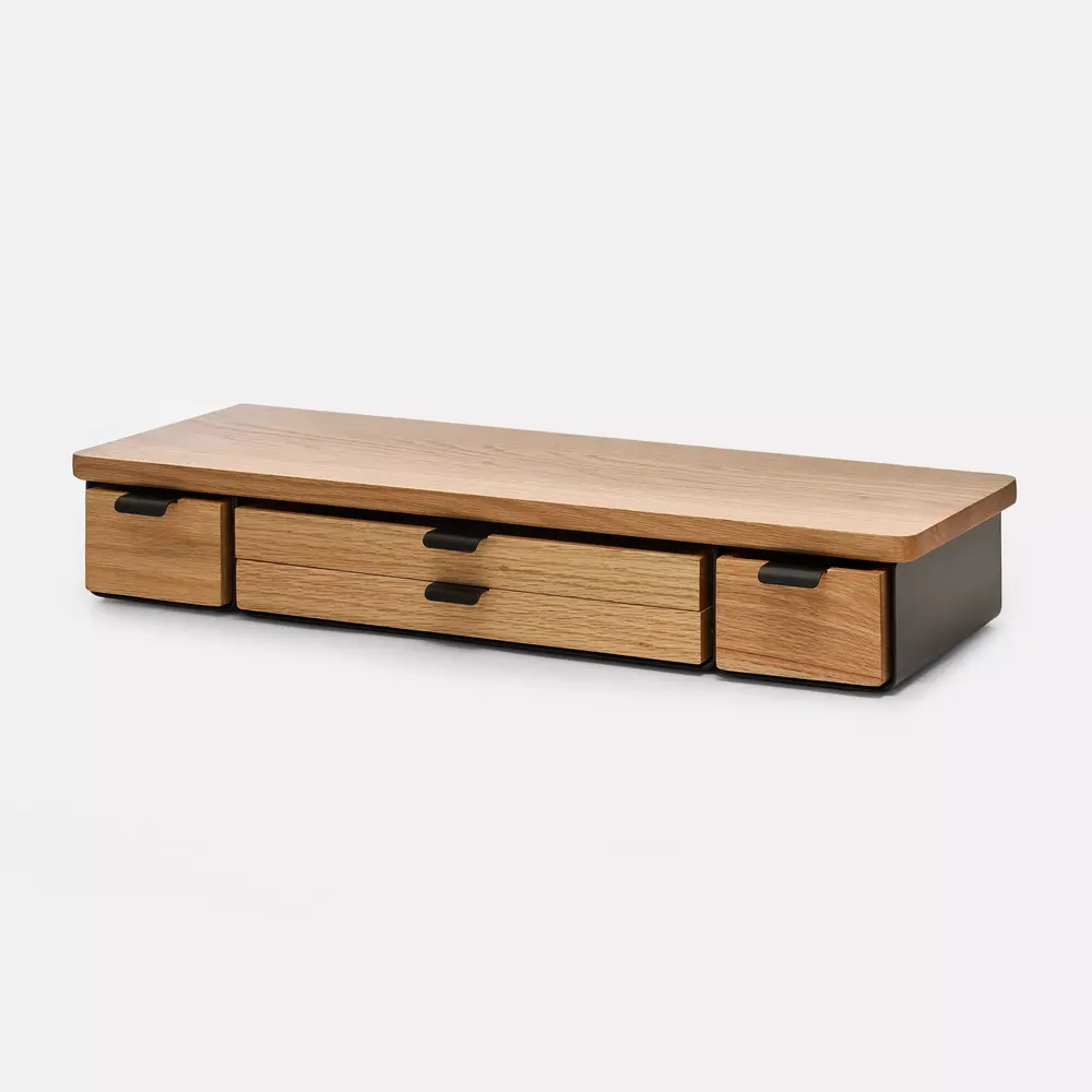 Kệ màn hình ngăn kéo Aura - By NiceDesign (Size XL-4 ngăn - Black - Oak Natural - Mới, Full box, Chính hãng)