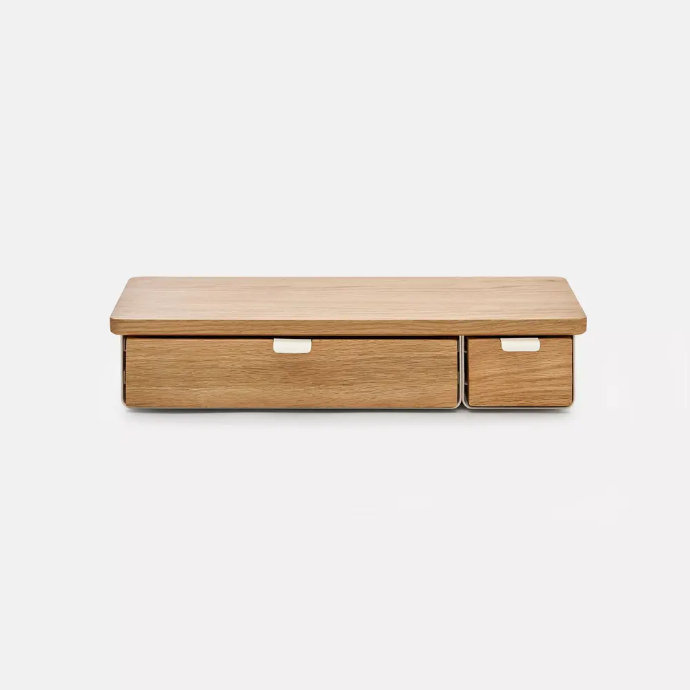 Kệ màn hình ngăn kéo Aura - By NiceDesign (Size L-2 ngăn - White - Oak Natural - Mới, Full box, Chính hãng)