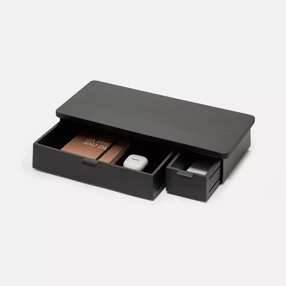 Kệ màn hình ngăn kéo Aura - By NiceDesign (Size L-2 ngăn - Black - Black Oak - Mới, Full box, Chính hãng)