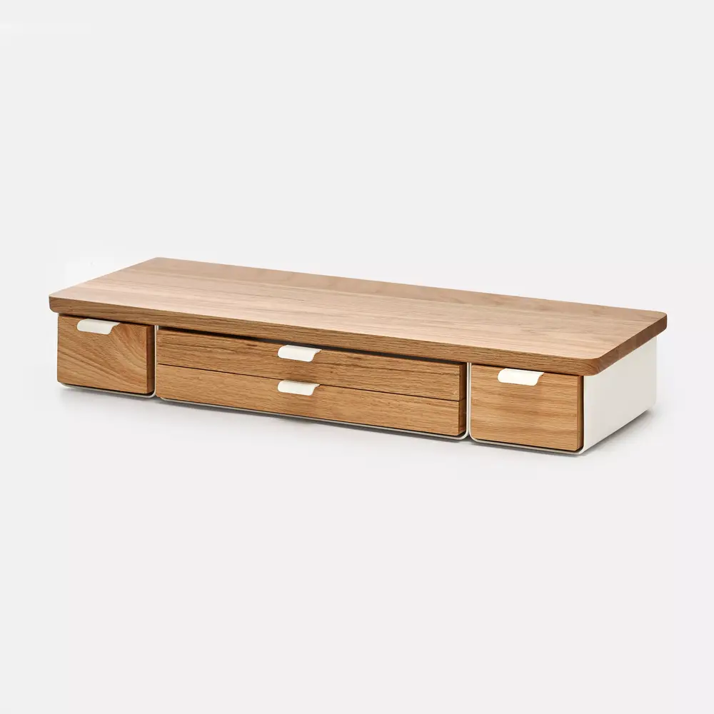 Kệ màn hình ngăn kéo Aura - By NiceDesign (Size XL-4 ngăn - White - Oak Natural - Mới, Full box, Chính hãng)
