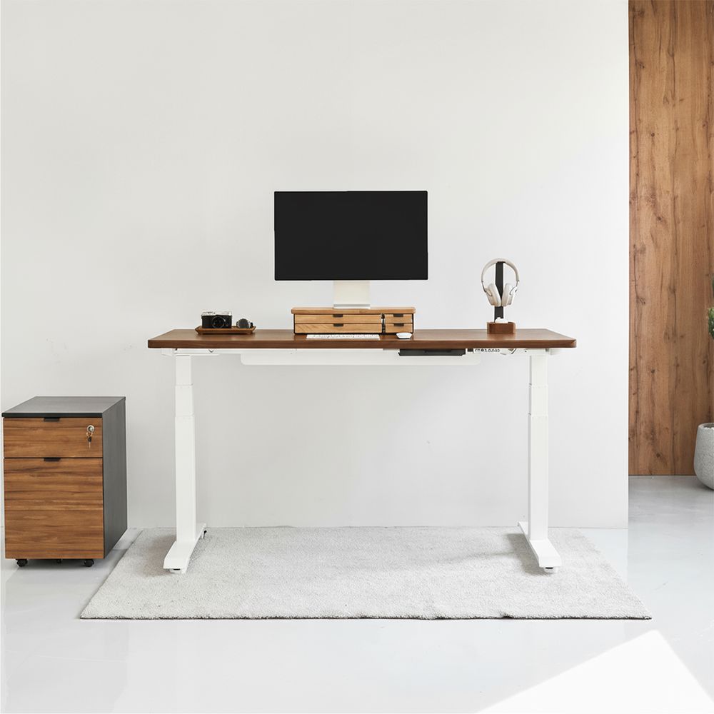 Bàn nâng hạ Noble Grande - By NiceDesign (Mặt bàn 180x75cm, màu gỗ óc chó - Khung vuông trắng - Mới, Full box, Chính hãng)