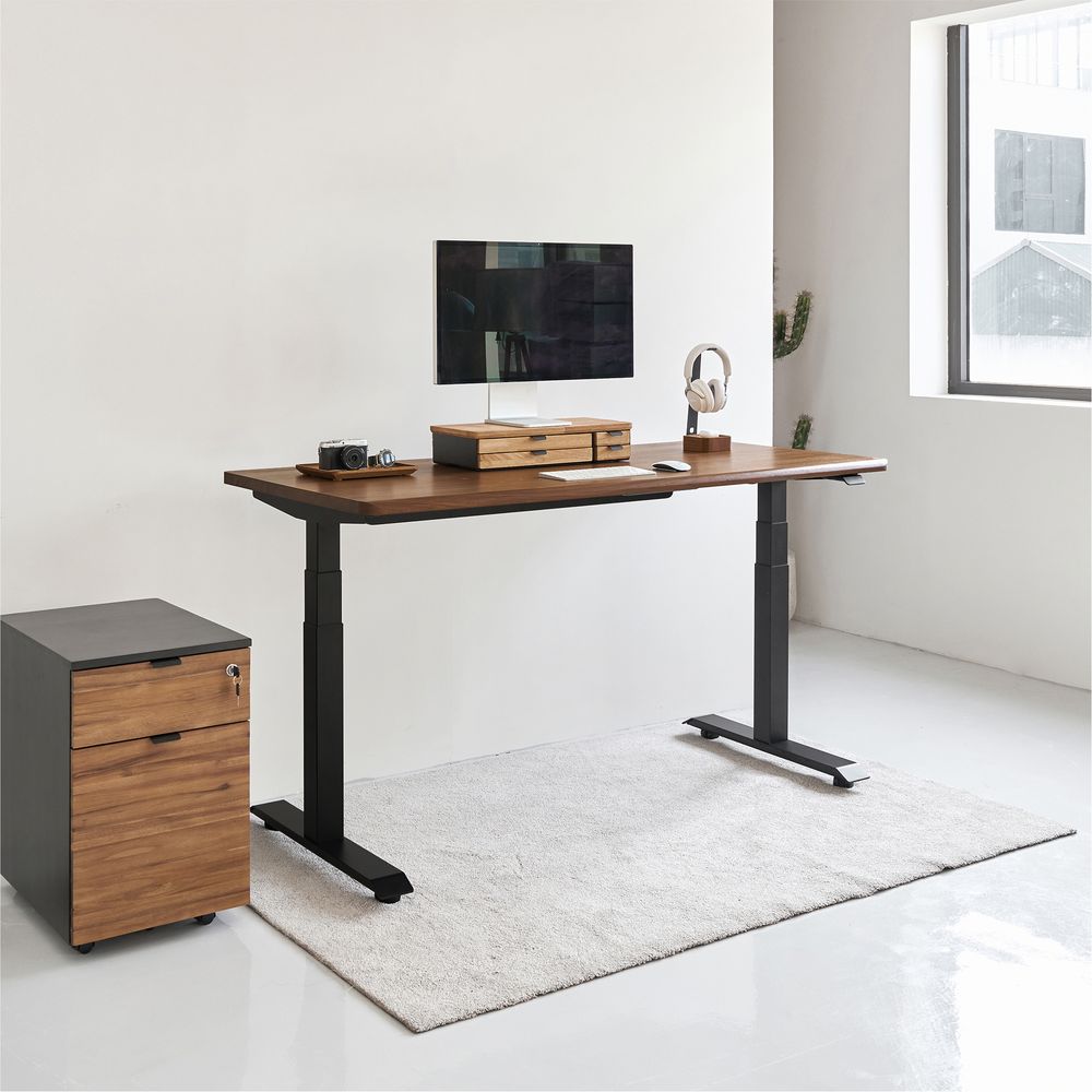 Bàn nâng hạ Noble Grande - By NiceDesign (Mặt bàn 180x75cm, màu gỗ óc chó - Khung vuông đen - Mới, Full box, Chính hãng)