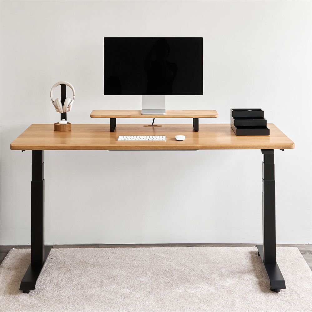 Bàn nâng hạ Noble Grande - By NiceDesign (Mặt bàn 180x75cm, màu gỗ tự nhiên - Khung vuông đen - Mới, Full box, Chính hãng)