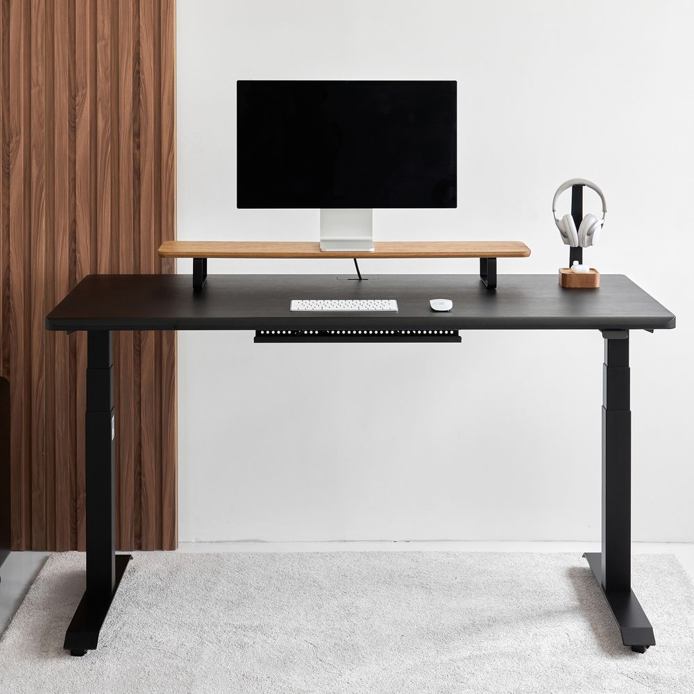 Bàn nâng hạ Noble Grande - By NiceDesign (Mặt bàn 160x75cm, màu gỗ đen - Khung vuông đen - Mới, Full box, Chính hãng) (NDSD24GRAN01)