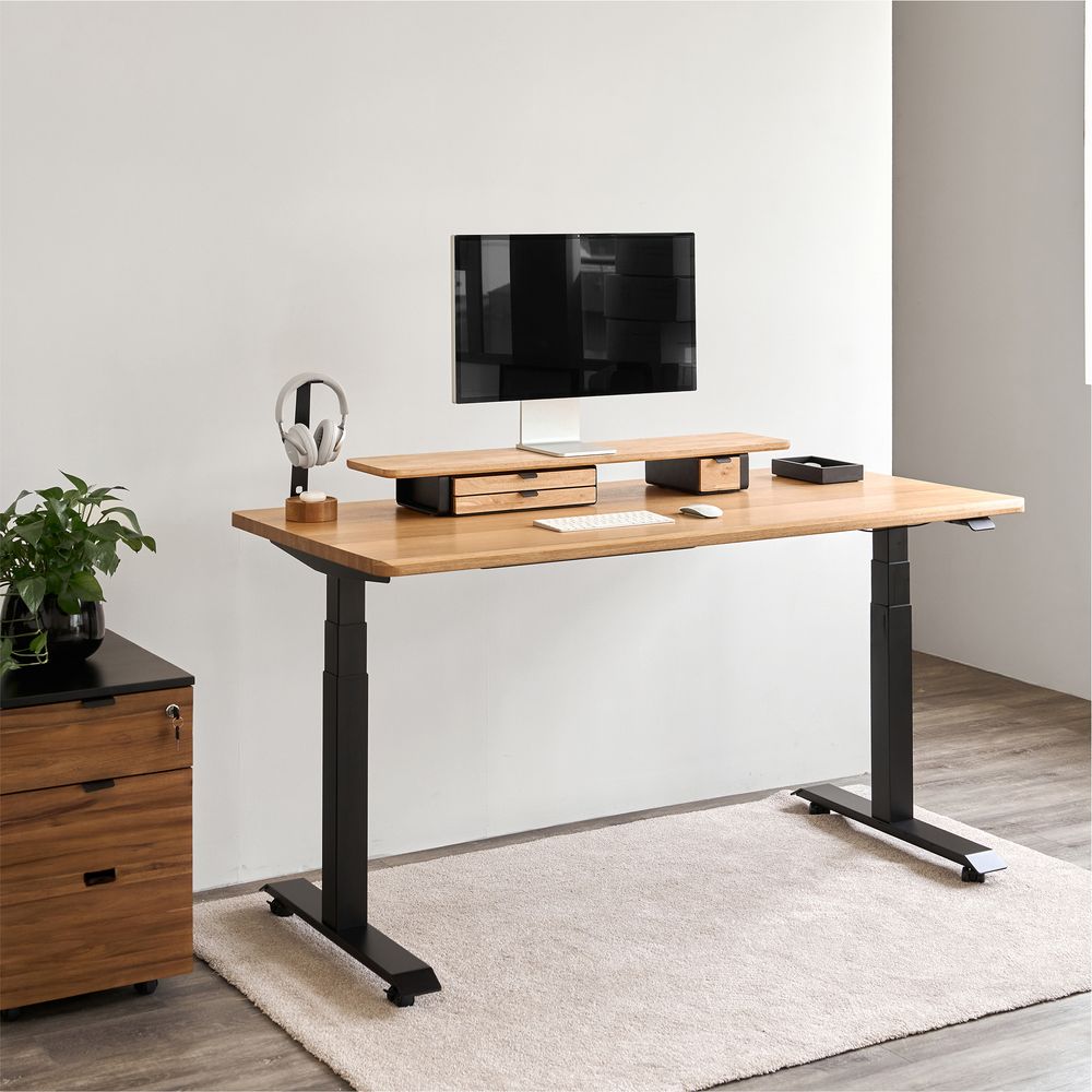 Bàn nâng hạ Noble Grande - By NiceDesign (Mặt bàn 180x75cm, màu gỗ tự nhiên - Khung vuông đen - Mới, Full box, Chính hãng)