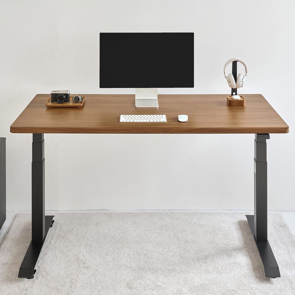 Bàn nâng hạ Noble Grande - By NiceDesign (Mặt bàn 180x75cm, màu gỗ óc chó - Khung vuông đen - Mới, Full box, Chính hãng)