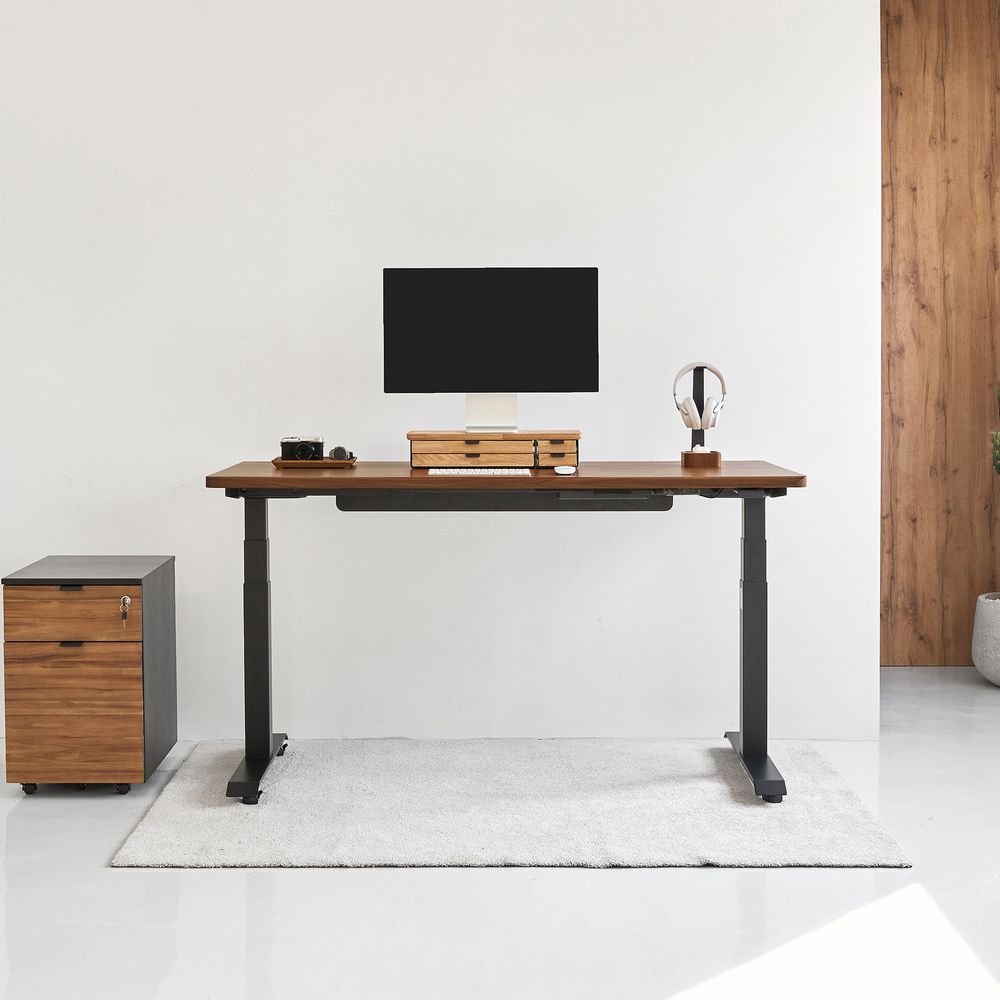 Bàn nâng hạ Noble Grande - By NiceDesign (Mặt bàn 180x75cm, màu gỗ óc chó - Khung vuông đen - Mới, Full box, Chính hãng)