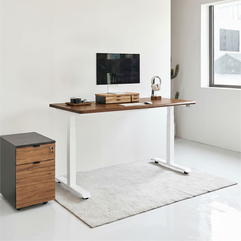 Bàn nâng hạ Noble Grande - By NiceDesign (Mặt bàn 180x75cm, màu gỗ óc chó - Khung vuông trắng - Mới, Full box, Chính hãng)