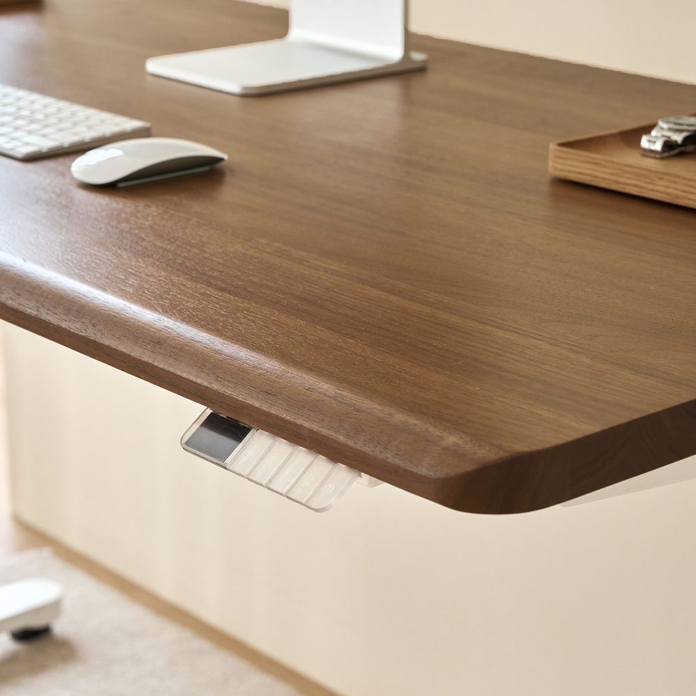 Bàn nâng hạ Noble Oasis - By NiceDesign (Mặt bàn 160x75cm, màu gỗ óc chó - Khung tròn trắng - Mới, Full box, Chính hãng)