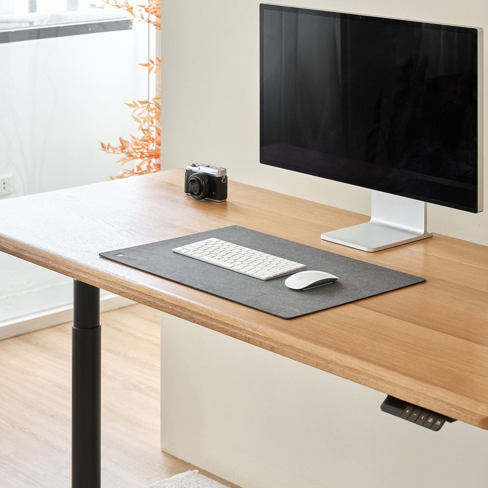 Bàn nâng hạ Noble Oasis - By NiceDesign (Mặt bàn 180x75cm, màu gỗ tự nhiên - Khung tròn đen - Mới, Full box, Chính hãng)