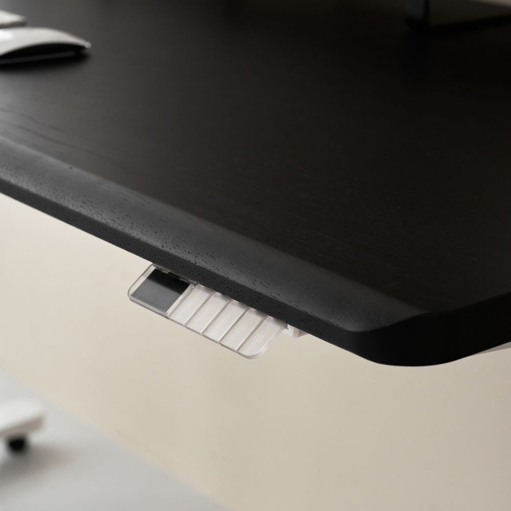 Bàn nâng hạ Noble Oasis - By NiceDesign (Mặt bàn 180x75cm, màu gỗ đen - Khung tròn trắng - Mới, Full box, Chính hãng)