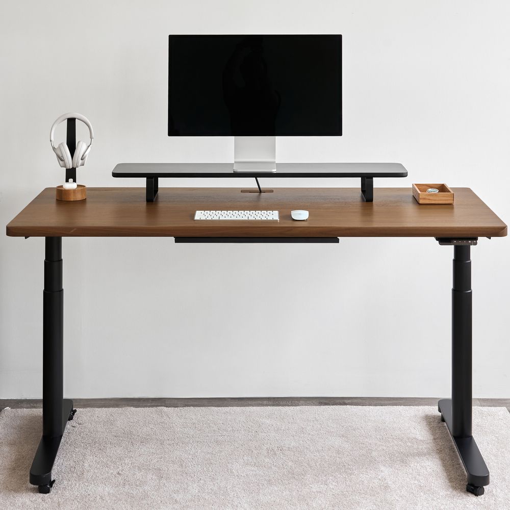 Bàn nâng hạ Noble Oasis - By NiceDesign (Mặt bàn 160x75cm, màu gỗ óc chó - Khung tròn đen - Mới, Full box, Chính hãng)