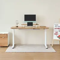 Bàn nâng hạ Noble Oasis - By NiceDesign (Mặt bàn 160x75cm, màu gỗ tự nhiên - Khung tròn trắng - Mới, Full box, Chính hãng) (NDSD24OASI02)