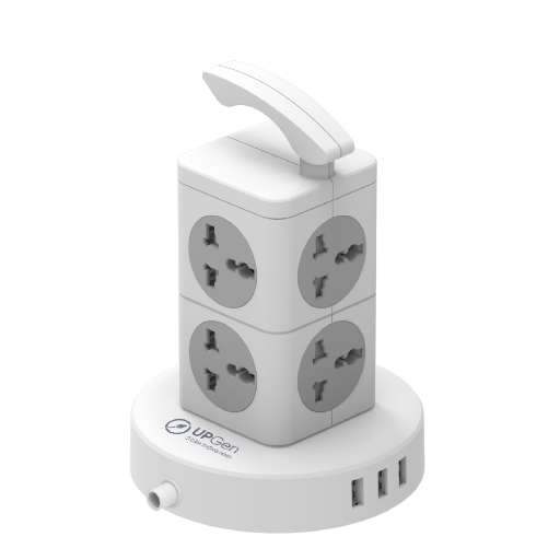 Ổ Cắm Điện UPGen Tower Pro (Output: 8 Ổ Cắm - 3 USB A - Shell White - Mới, Full box, Chính hãng)