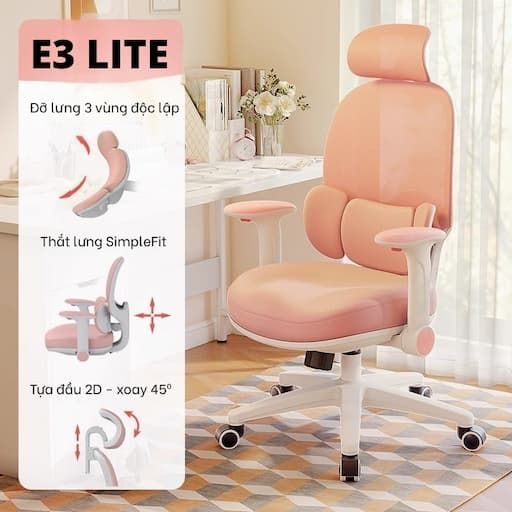 Ghế Công Thái Học Manson E3 Lite (Nệm - Pink - Mới, Full box, Chính hãng)