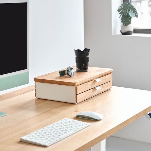 Kệ màn hình ngăn kéo Aura - By NiceDesign (Size M-2 ngăn kéo - White - Natural Rubber - Mới, Full box, Chính hãng)