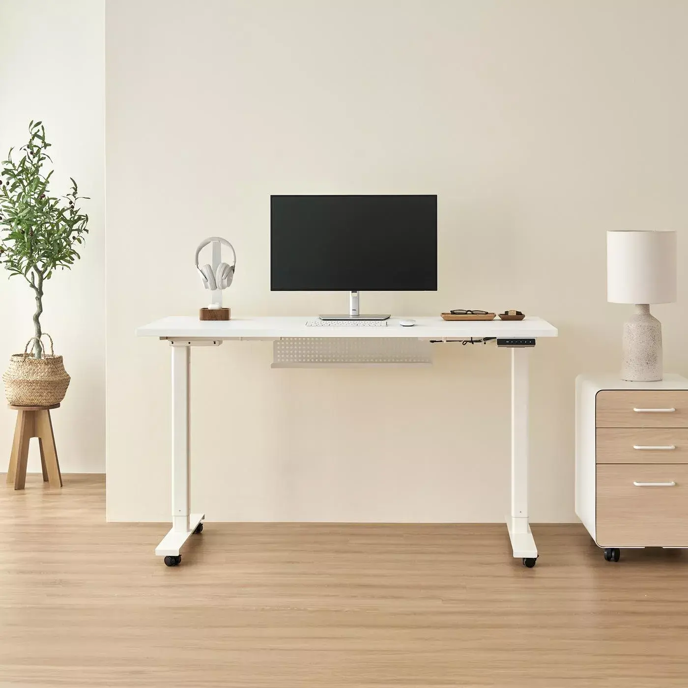 Bàn nâng hạ Pure Edge - By NiceDesign (Mặt bàn 120x60cm, màu trắng - Khung trắng - Mới, Full box, Chính hãng) (NDAF24PUED02)