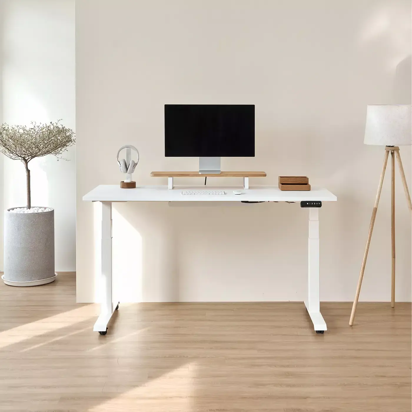 Bàn nâng hạ Pure Fansi - By NiceDesign (Mặt bàn 160x75cm, màu trắng - Khung vuông trắng - Mới, Full box, Chính hãng)