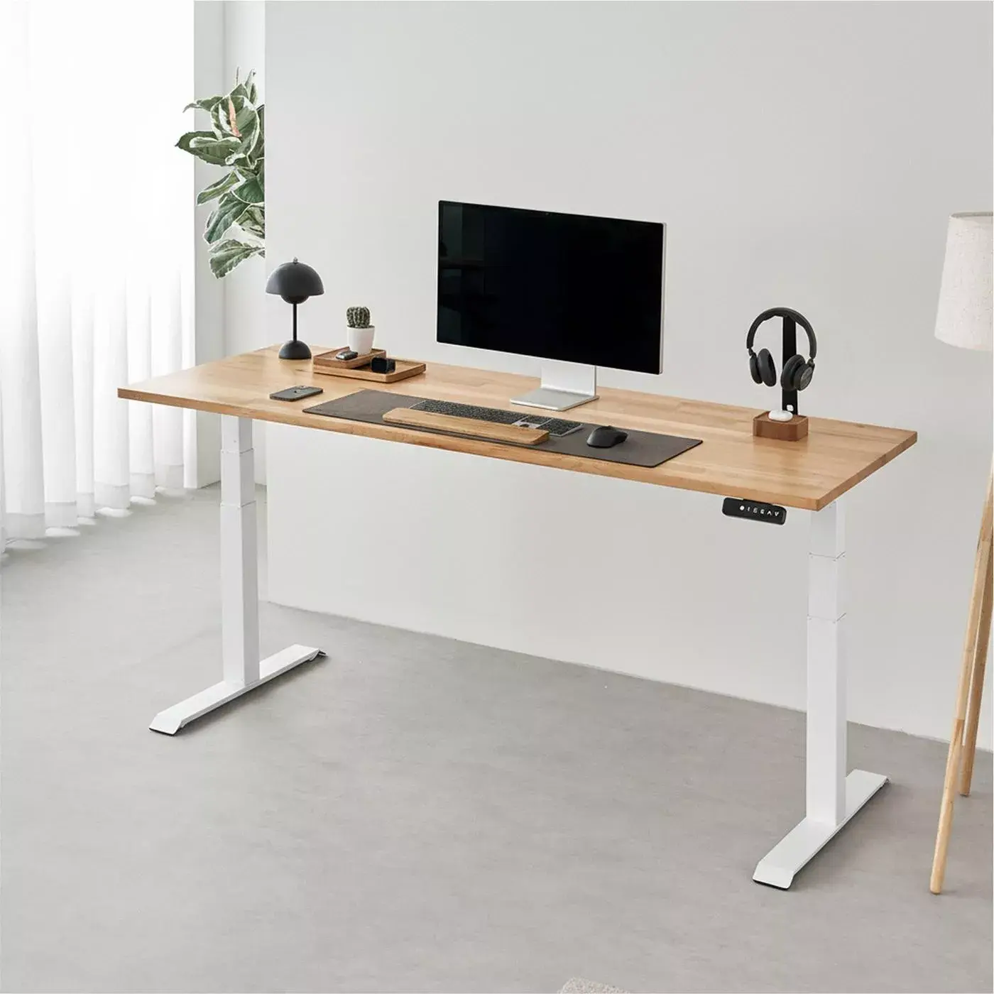 Bàn nâng hạ Taxua Fansi - By NiceDesign (Mặt bàn 180x75cm, gỗ dẻ gai, màu tự nhiên - Khung vuông trắng - Mới, Full box, Chính hãng)